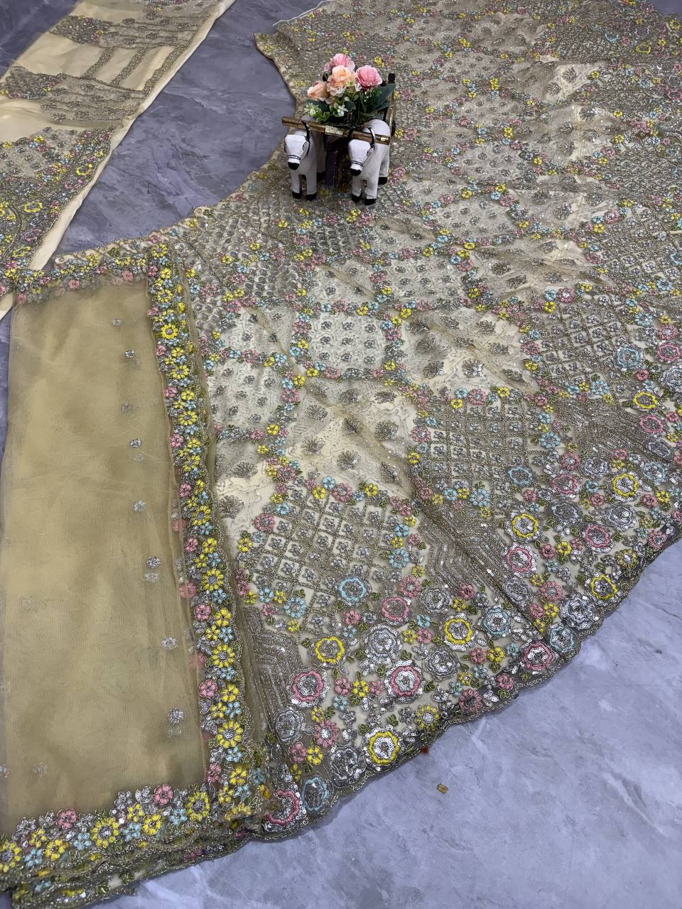 Wedding And Party Wear Heavy Embroidered with Multicolor Floral Sequins Work Semi Stiched Lehenga Choli