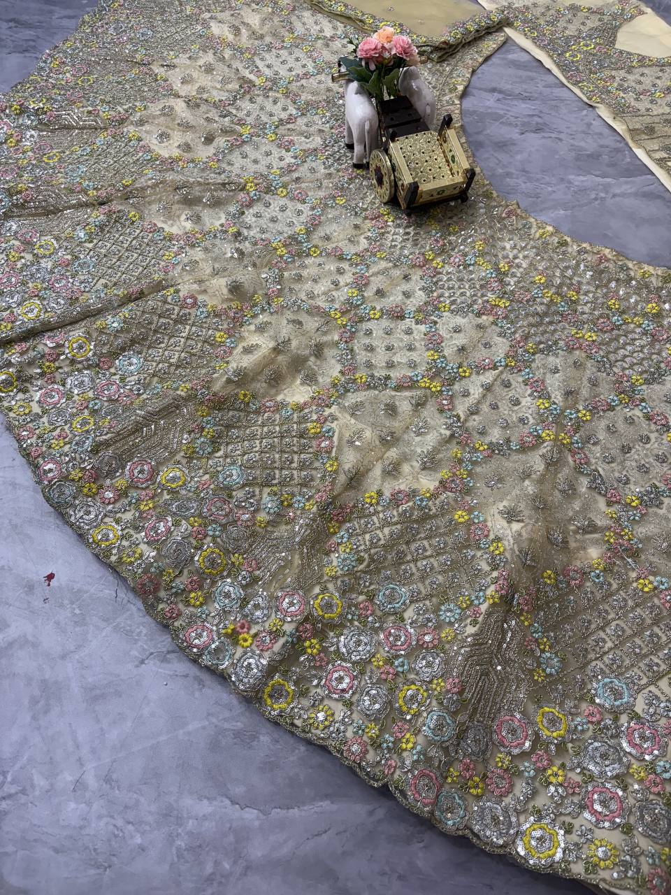 Wedding And Party Wear Heavy Embroidered with Multicolor Floral Sequins Work Semi Stiched Lehenga Choli