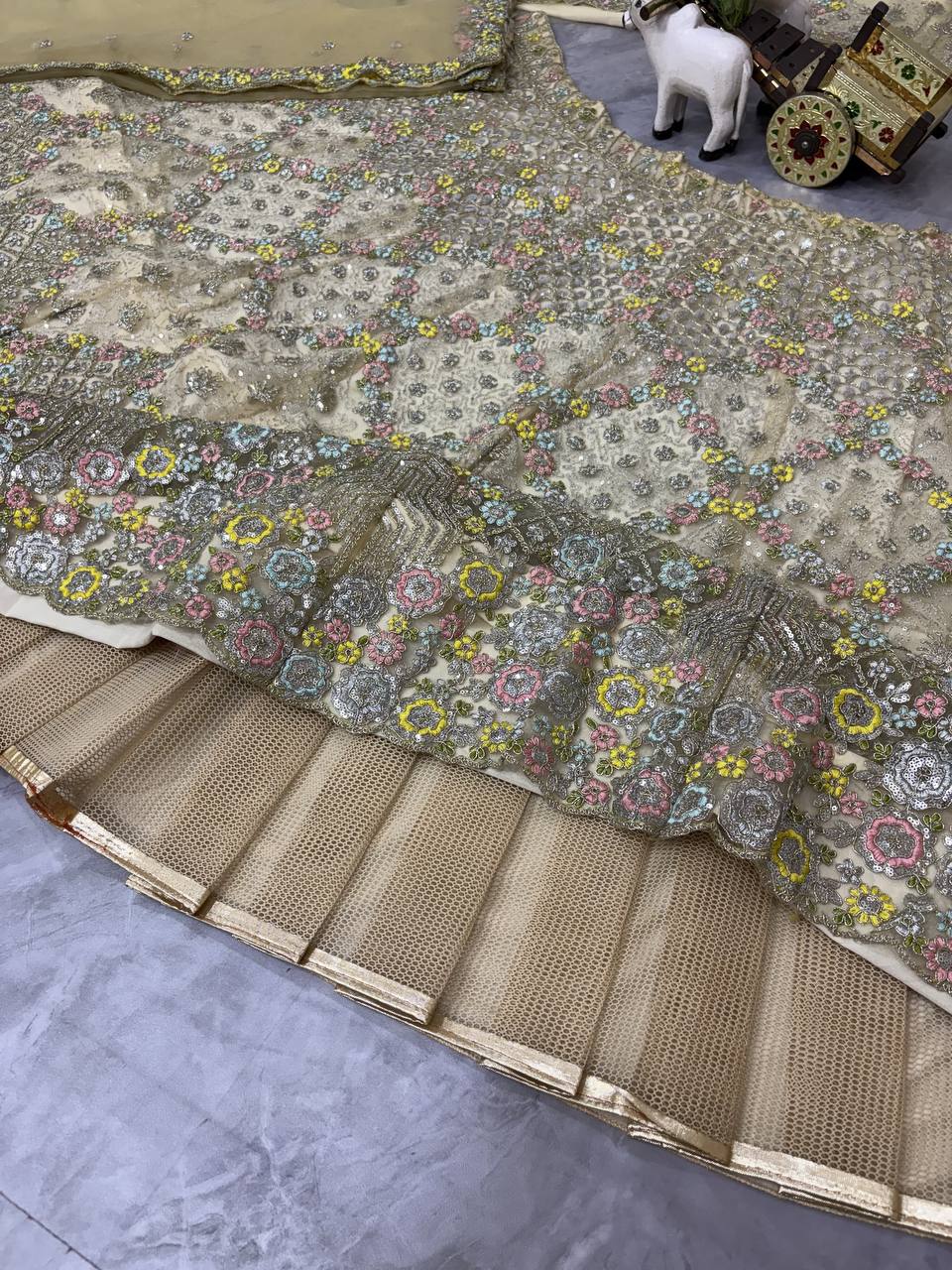Wedding And Party Wear Heavy Embroidered with Multicolor Floral Sequins Work Semi Stiched Lehenga Choli