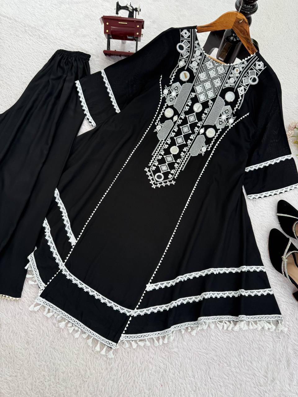 Western Wear Embroidered or Mirror Work  Kurti Palazzo Set