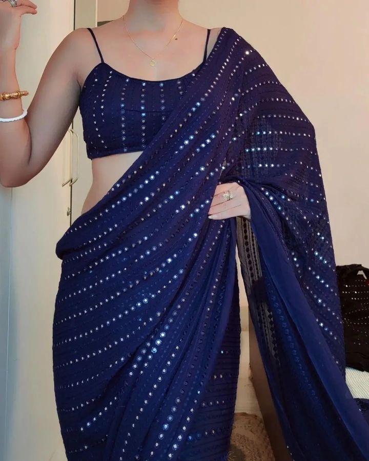 Wedding Wear Soft Georgette Embroidered Lining Saree Blouse For Women