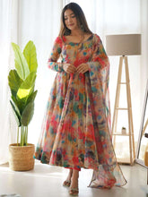 Load image into Gallery viewer, Pure Organza Silk Printed Readymade Anarkali Gown with Pant Dupatta
