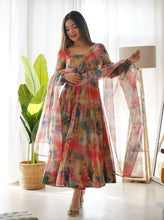 Load image into Gallery viewer, Pure Organza Silk Printed Readymade Anarkali Gown with Pant Dupatta
