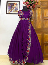 Load image into Gallery viewer, Party Wear Stylish Georgette Embroidered Cross Designer Gown with Belt
