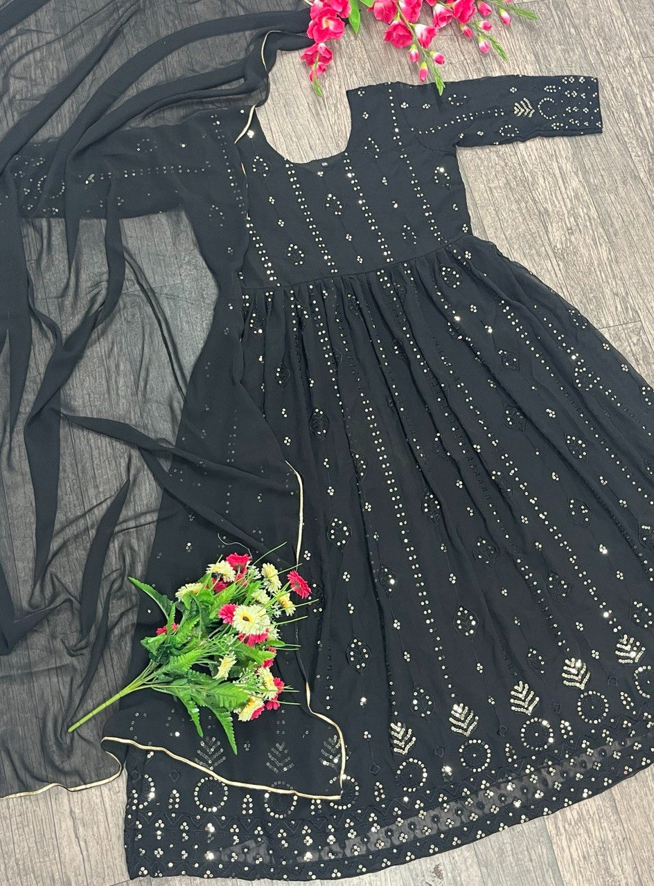 Wedding Wear Black Georgette Embroidered Full Stitched Suit