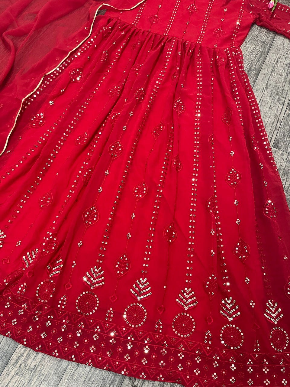 Function Wear Red Color Gerogette Readymade Gown For Girls