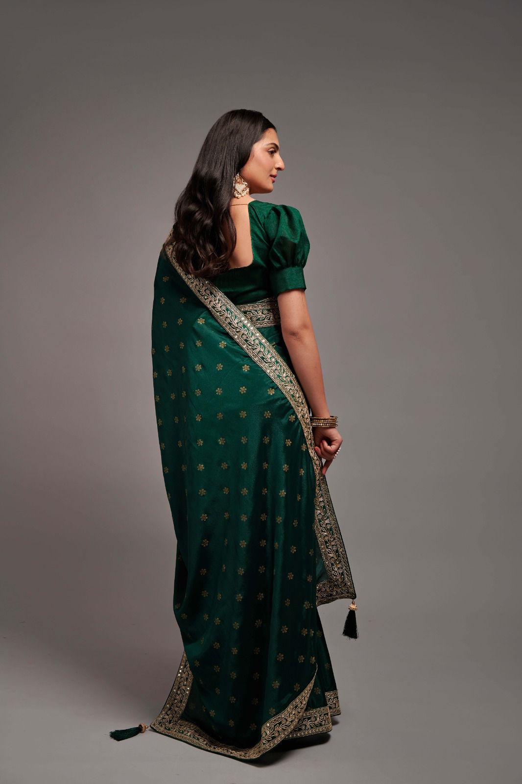 Designer Green Color Chinon Silk All Over print and Coding Work Saree