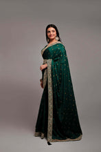 Load image into Gallery viewer, Designer Green Color Chinon Silk All Over print and Coding Work Saree
