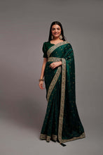 Load image into Gallery viewer, Designer Green Color Chinon Silk All Over print and Coding Work Saree
