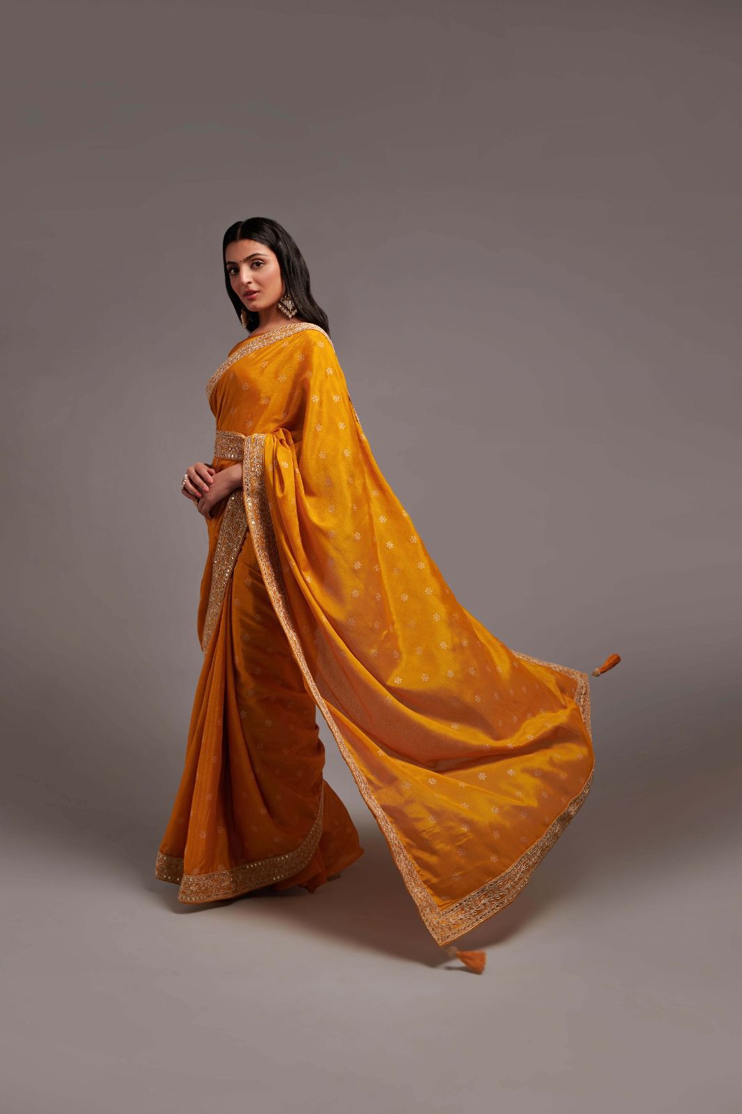 Party Wear Chinon Silk All Over Print and Coding Border Work Designer Saree