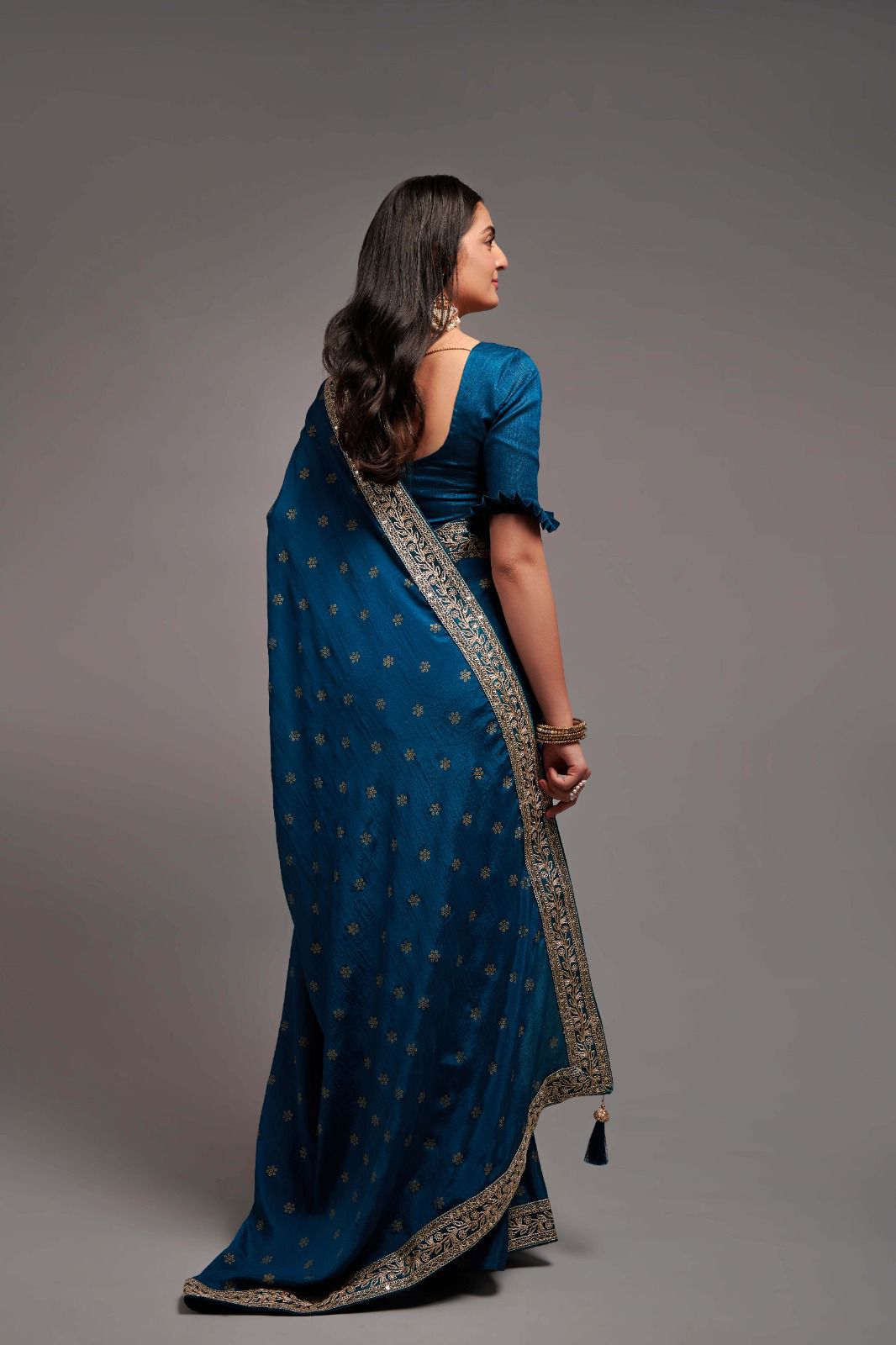 Party Wear Chinon Silk All Over Print and Coding Border Work Designer Saree