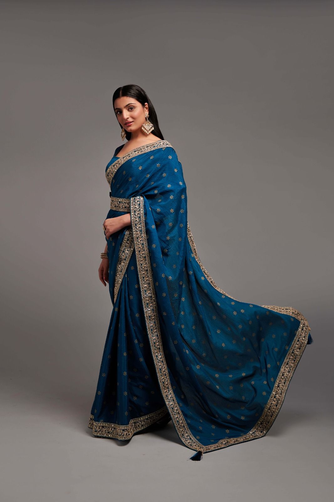 Party Wear Chinon Silk All Over Print and Coding Border Work Designer Saree