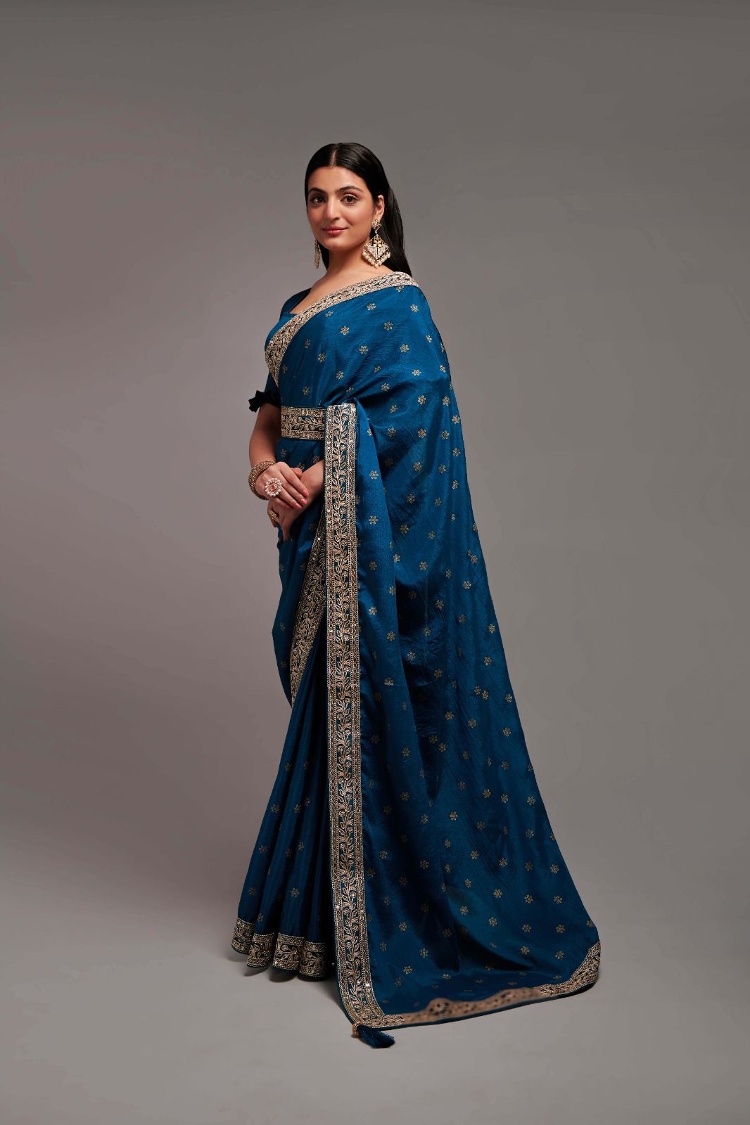 Party Wear Chinon Silk All Over Print and Coding Border Work Designer Saree