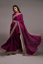 Load image into Gallery viewer, Wine Color Chinon Silk All Over print and Coding Work Saree
