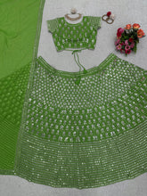 Load image into Gallery viewer, Green Color Georgette Heavy Sequence Work Lehenga Choli
