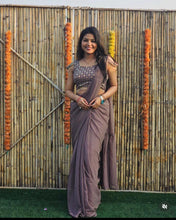 Load image into Gallery viewer, Ready to Wear 1 Min Ruffle Pattern Saree with Free Size Stitched Blouse
