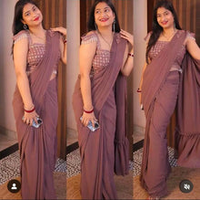 Load image into Gallery viewer, Ready to Wear 1 Min Ruffle Pattern Saree with Free Size Stitched Blouse
