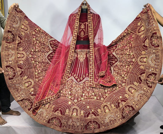 Heavy Velvet Zarkan Diamond Work Bridal Lehenga Choli For Wedding
