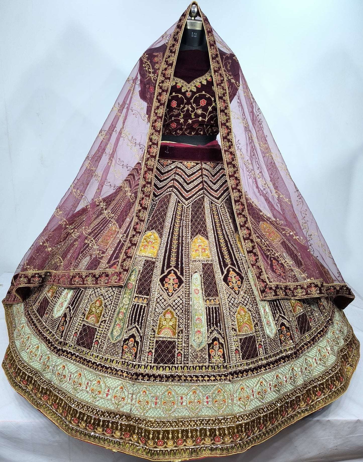 Wedding Special Multi Heavy Velvet Zarkan Diamond Work Bridal Lehenga Choli For Women