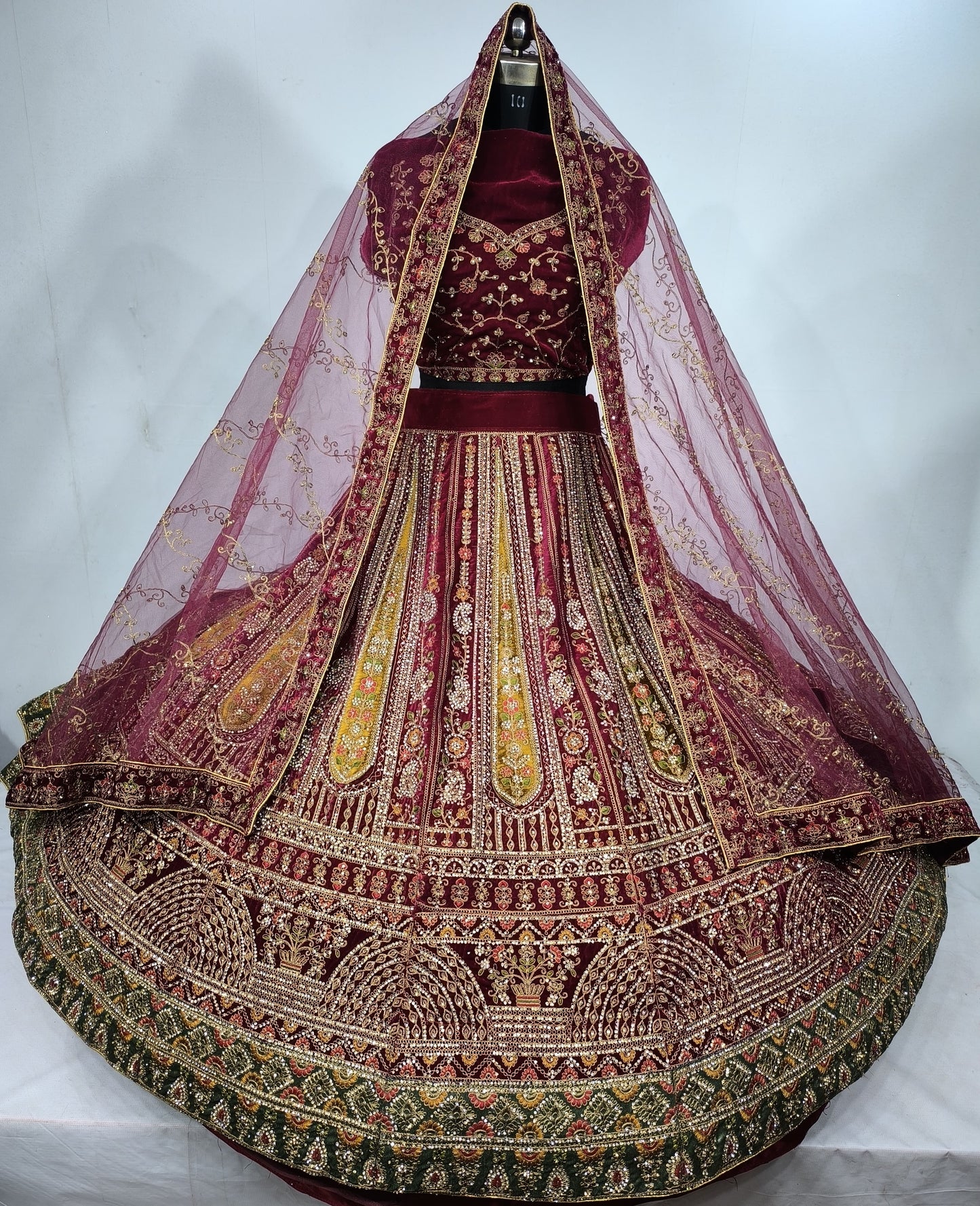 Wedding Special Multi Heavy Velvet Zarkan Diamond Work Bridal Lehenga Choli For Women