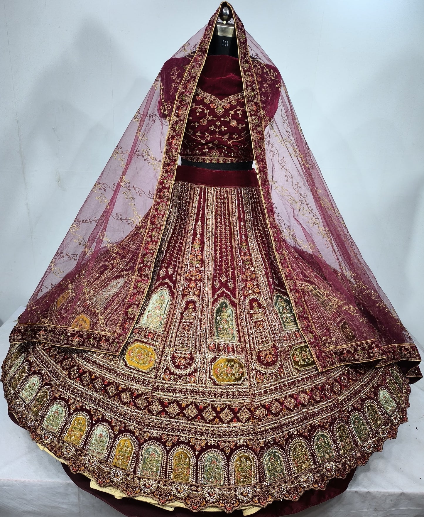 Wedding Special Multi Heavy Velvet Zarkan Diamond Work Bridal Lehenga Choli For Women