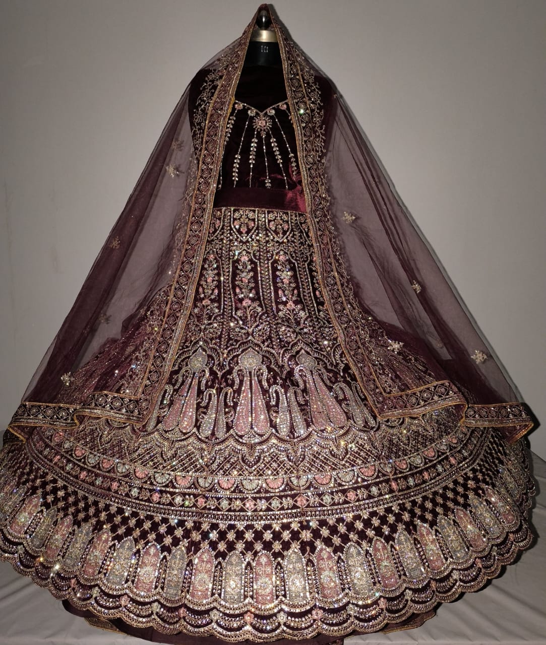 Heavy Velvet Zarkan Diamond Bridal Lehenga For The Bride