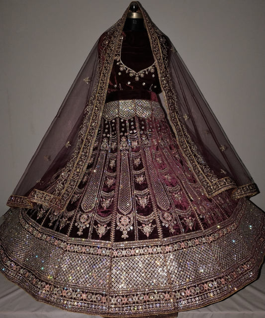 Heavy Velvet Zarkan Diamond Bridal Lehenga For The Bride