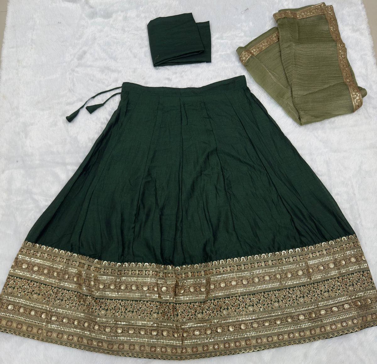 Embroidered Lehenga Choli Set with Heavy Zari Border & Crushed Dupatta Set
