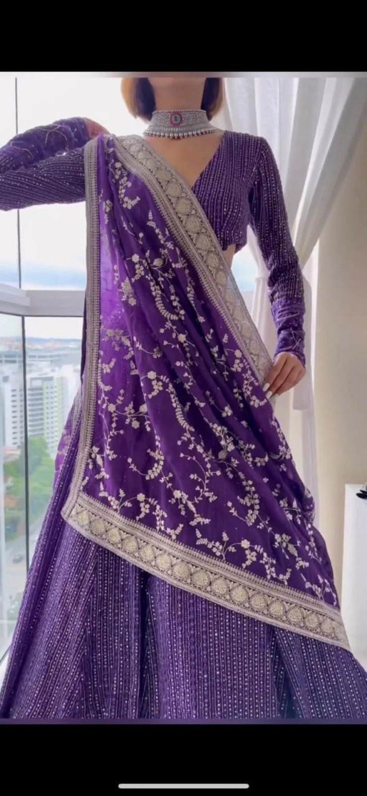 Purple Georgette Semi Stitched Lehenga Choli
