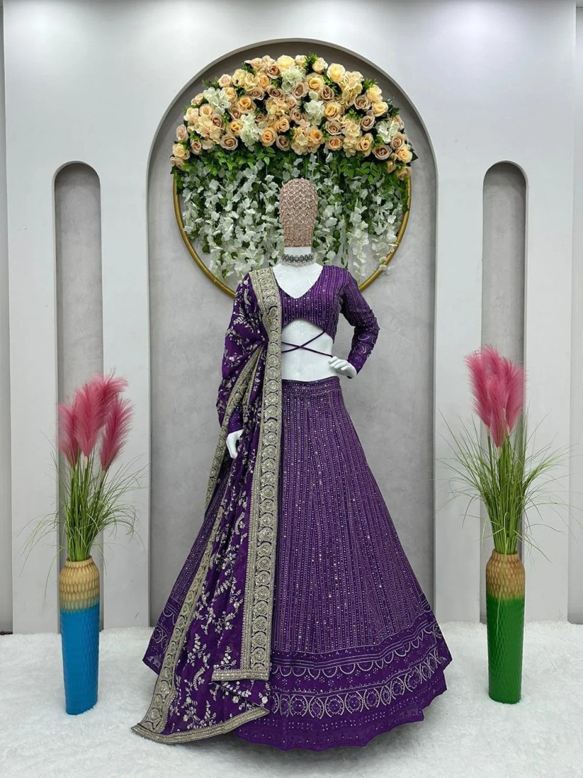 Purple Georgette Semi Stitched Lehenga Choli