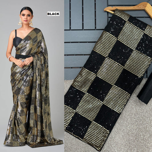 Classic Heavy Georgette Full Sequence Embroidered Work Saree Blouse