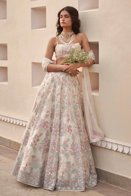 White Georgette Embroidary Worked Wedding Wear Lehenga Choli