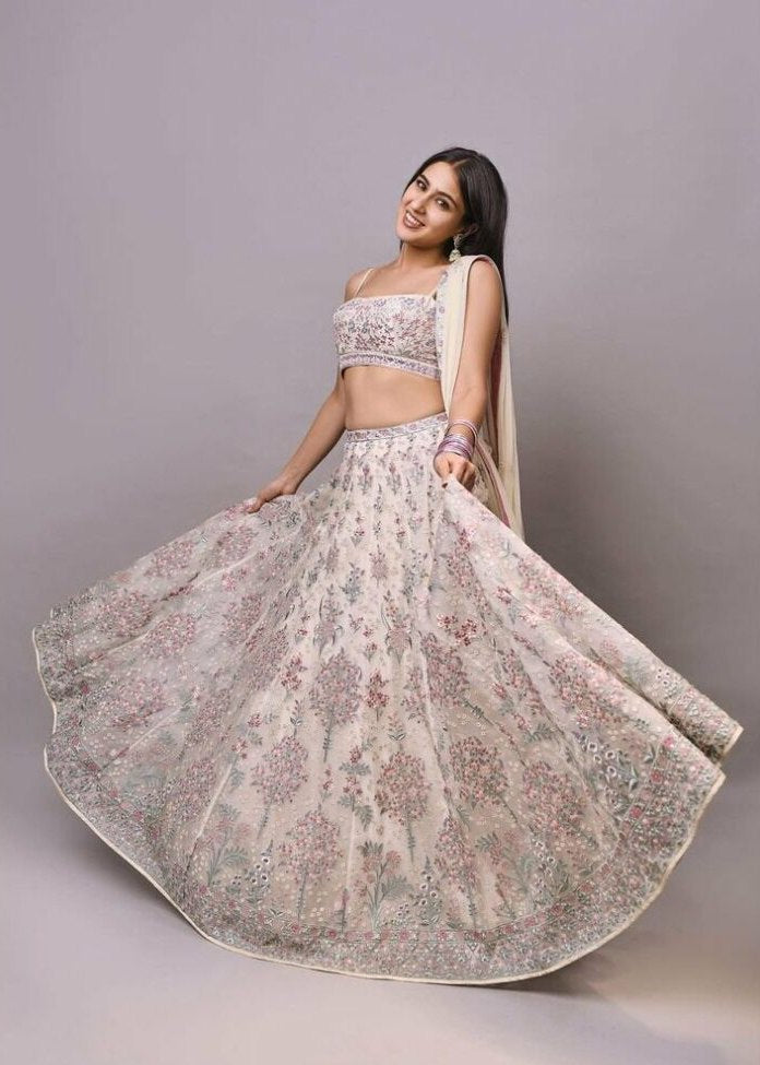 White Georgette Embroidary Worked Wedding Wear Lehenga Choli