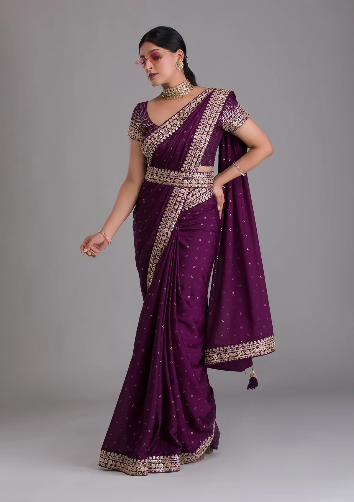 Wedding Wear All Over Foil Work Sequence And Codding Embroidary Border Saree