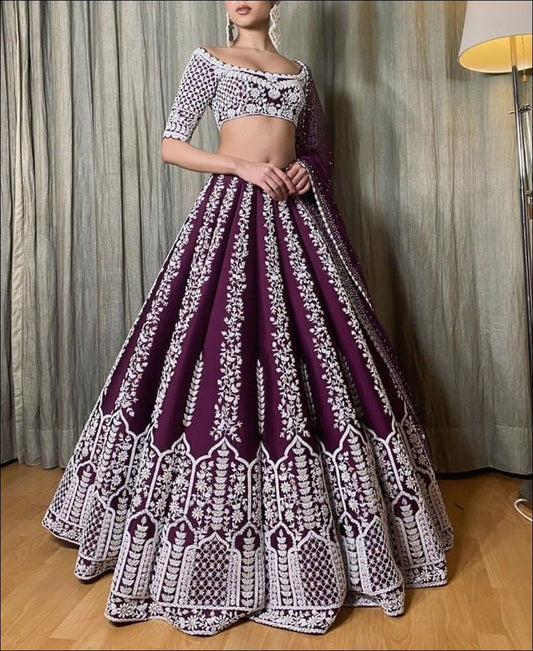 Treditional Heavy Embroidary Worked Chinon Silk Lehenga Choli