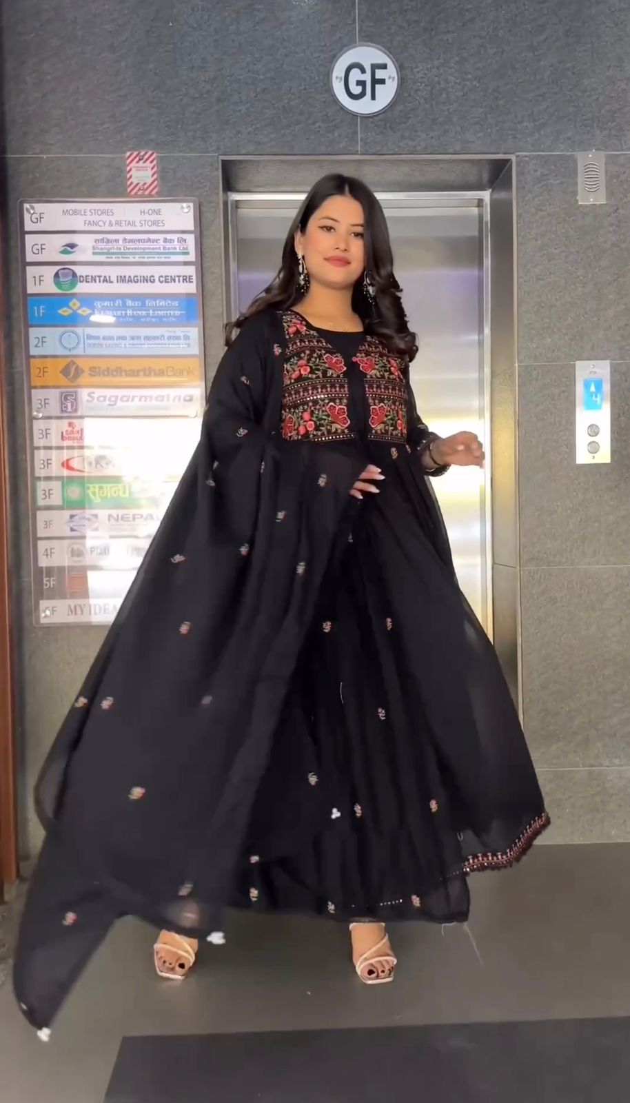 Glamorous Black Colour Full Stitch Georgette Gown With Embroidery Worked Shrug