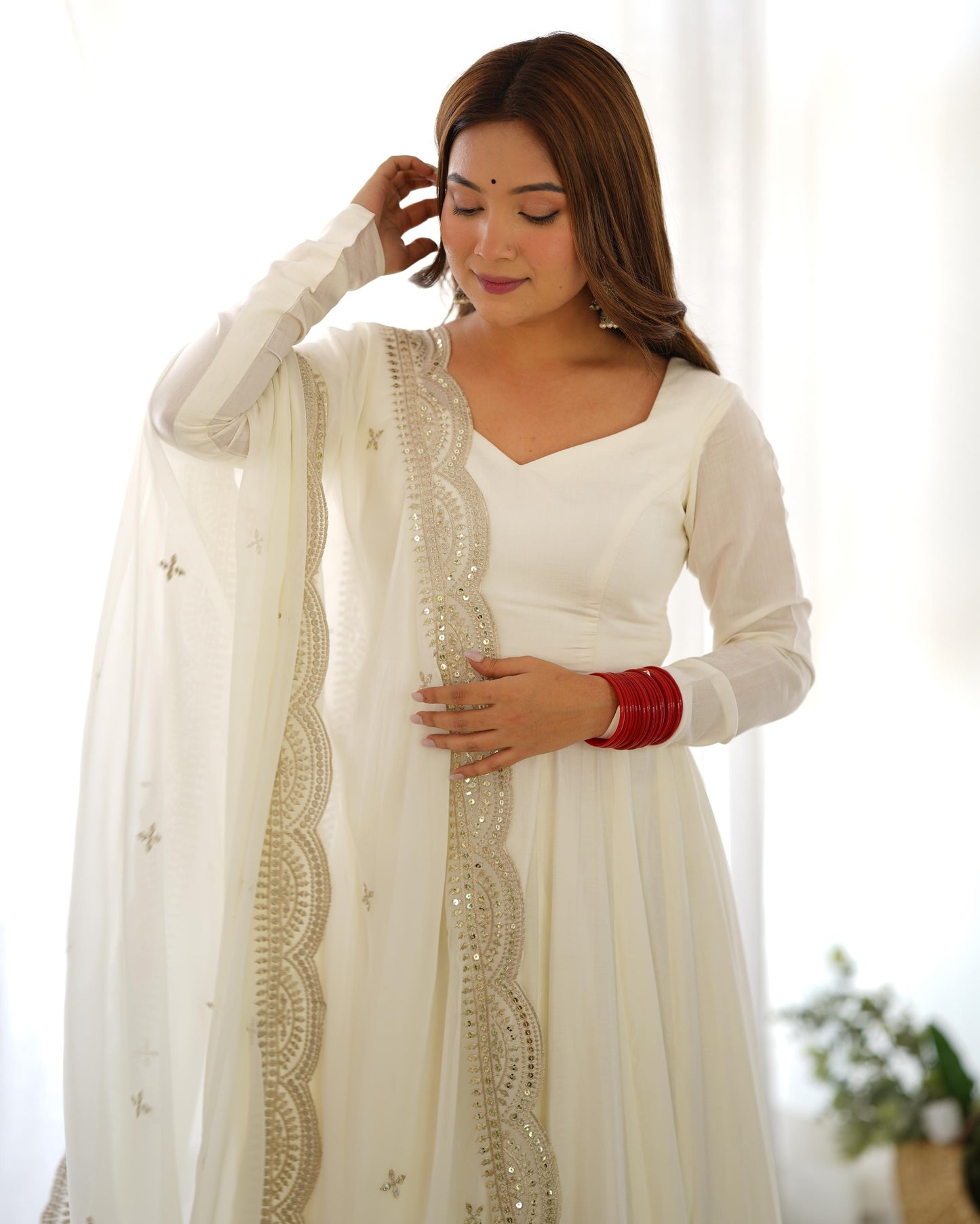 Amazing Silk base Sauber Look Gown with Work Dupatta