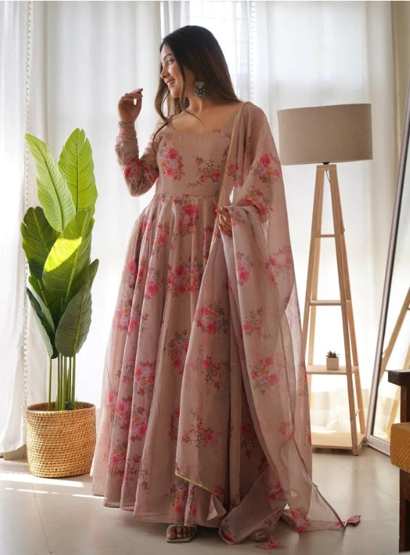 Designer Soft Organza Anarkali Suit With Dupatta For Women
