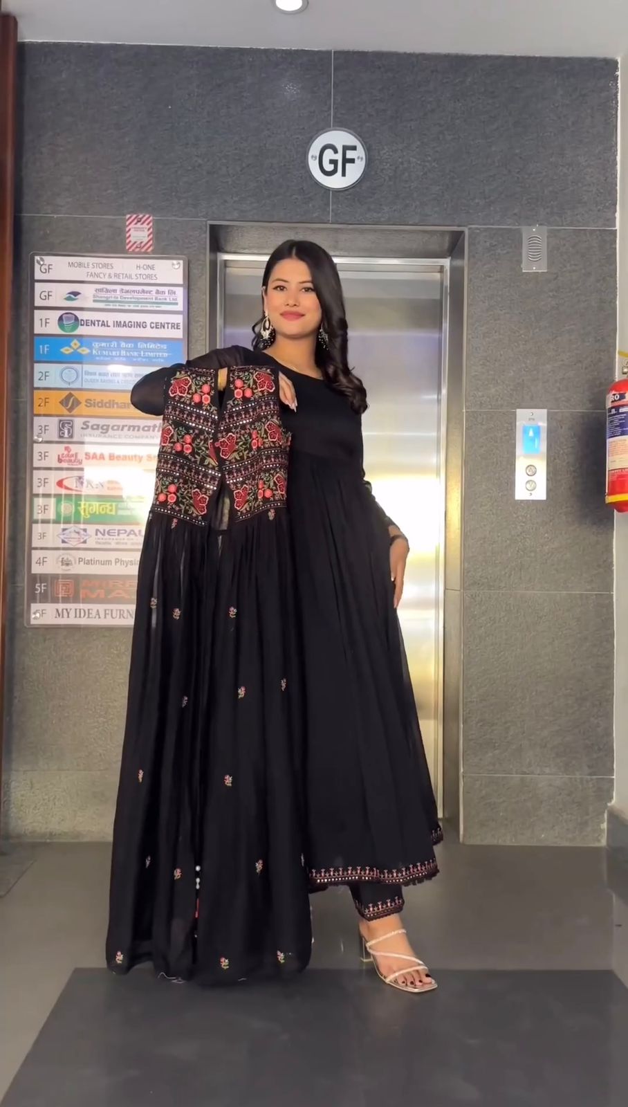 Glamorous Black Colour Full Stitch Georgette Gown With Embroidery Worked Shrug