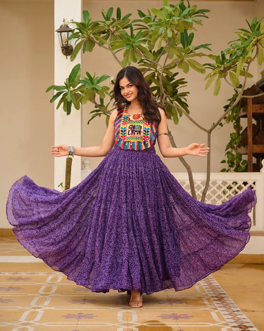 Ready to Wear Full Flair Bandhej Gown For Girls