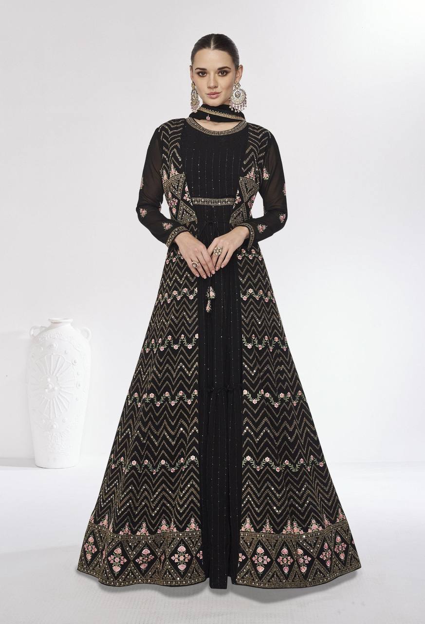 Black Color Georgette Jacket Style Stiched Suit