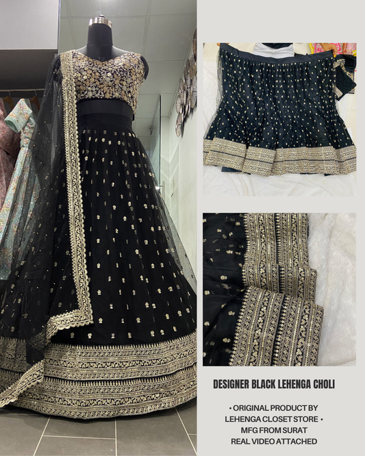 Black Soft Net Sequence Work Lehenga Choli