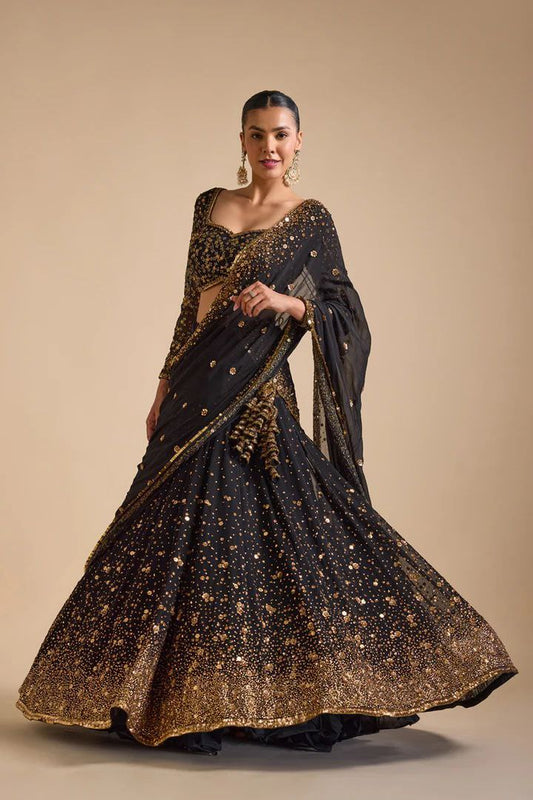Black Georgette Embroidery Sequence Design Work Lehenga Choli For Women