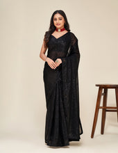 Load image into Gallery viewer, Black Georgette Sequence Work Party Wear Saree Blouse
