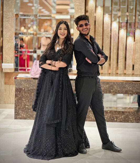 Black Net Sequence work semi stitched lehenga choli