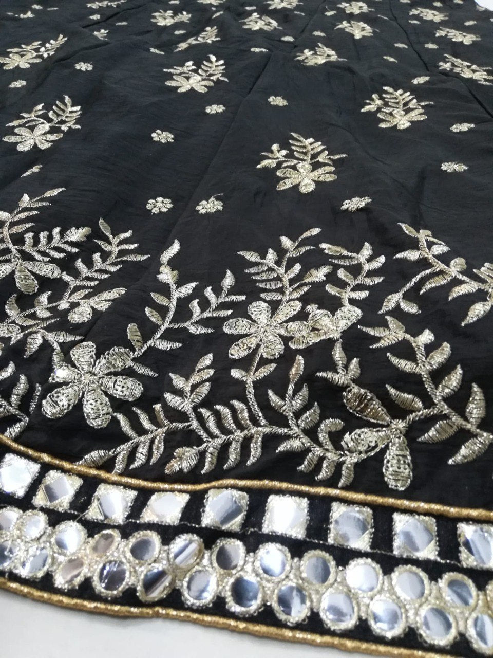 Black Art Silk Mirror Work Embroidered Lehenga Choli