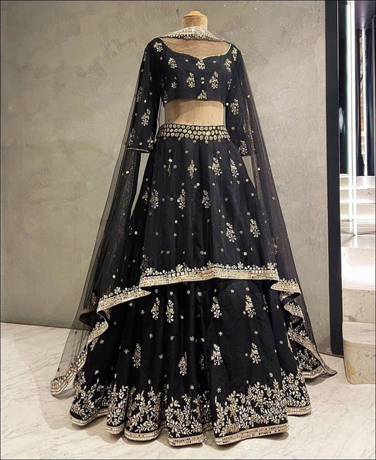 Black Art Silk Mirror Work Embroidered Lehenga Choli