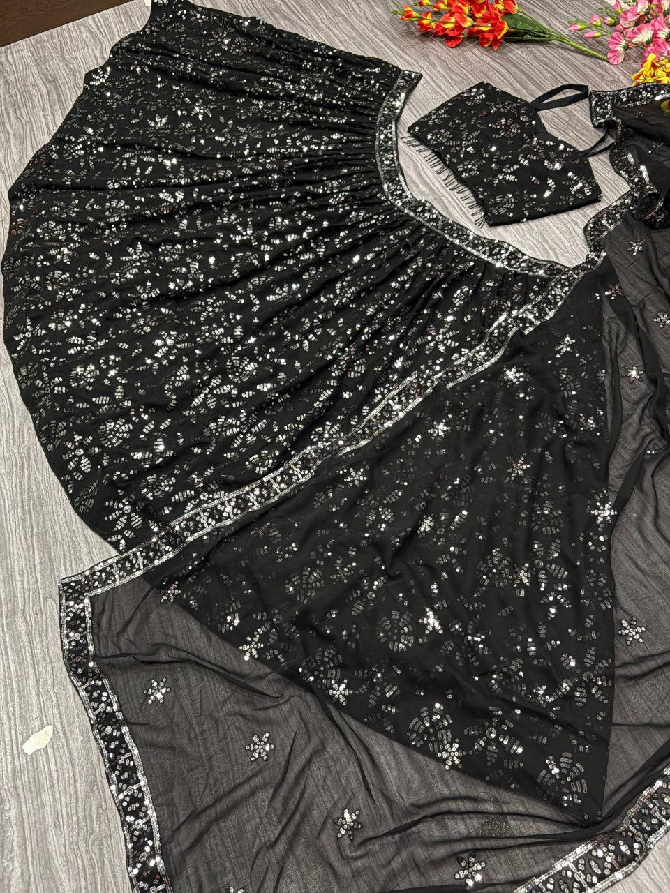 Black Georgette Sequence Work Lehenga Choli