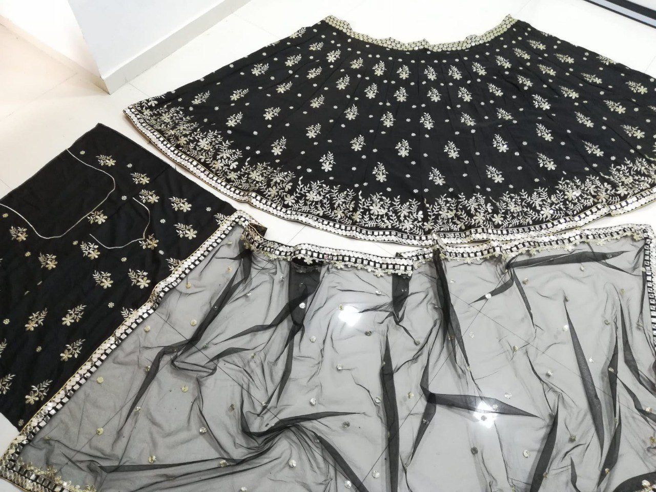 Black Art Silk Mirror Work Embroidered Lehenga Choli