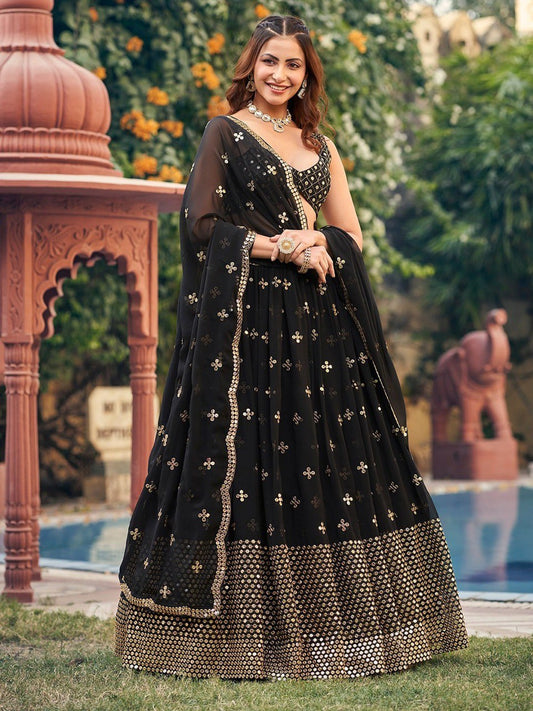 Black Soft Net Jari Embroidered Work Lehenga Choli